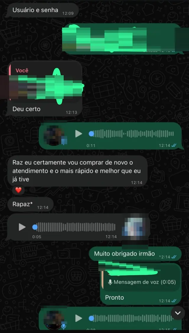 Print da conversa de Sérgio com a PRIME TV no WhatsApp